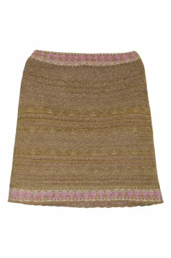 Pink and gold cashmere-blend wrap-effect pull-on knit mini skirt