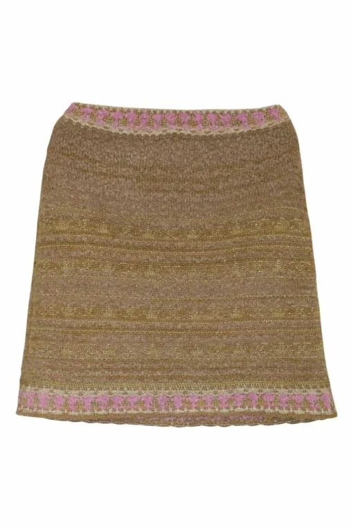 Pink and gold cashmere-blend wrap-effect pull-on knit mini skirt