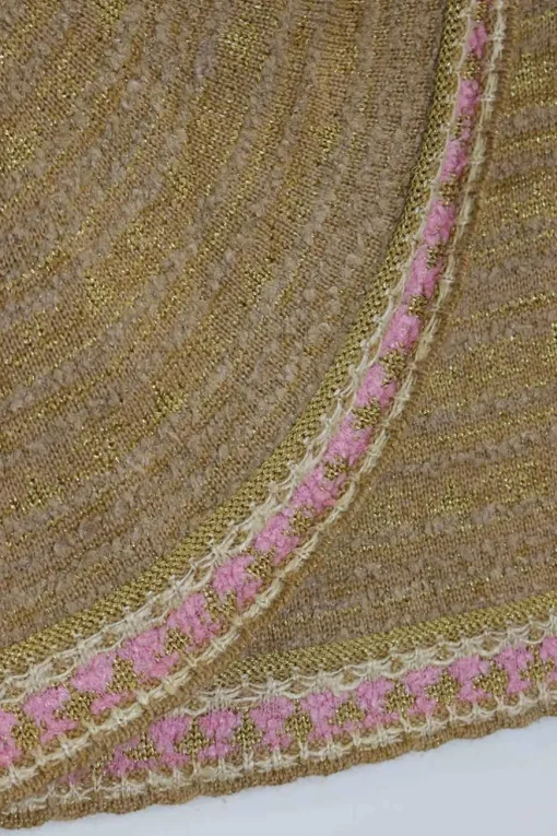 Pink and gold cashmere-blend wrap-effect pull-on knit mini skirt