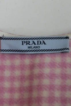 Pink and ivory bias-cut wool gingham tweed pull-on knee-length circle skirt