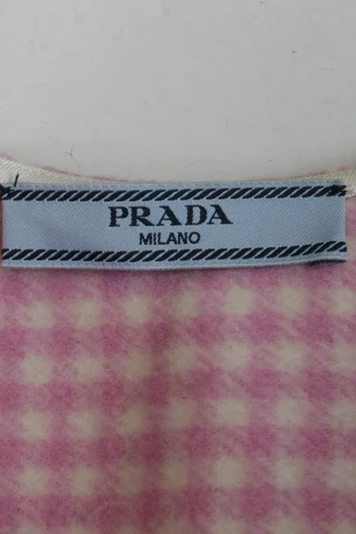 Pink and ivory bias-cut wool gingham tweed pull-on knee-length circle skirt