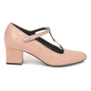 Pink Ayers leather Babies T-Bar pumps with signature gold-tone metal Triomphe motif and grosgrain trimming