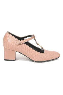 Pink Ayers leather Babies T-Bar pumps with signature gold-tone metal Triomphe motif and grosgrain trimming