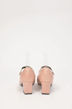 Pink Ayers leather Babies T-Bar pumps with signature gold-tone metal Triomphe motif and grosgrain trimming
