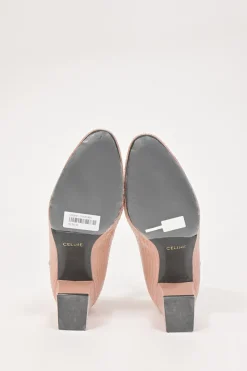 Pink Ayers leather Babies T-Bar pumps with signature gold-tone metal Triomphe motif and grosgrain trimming