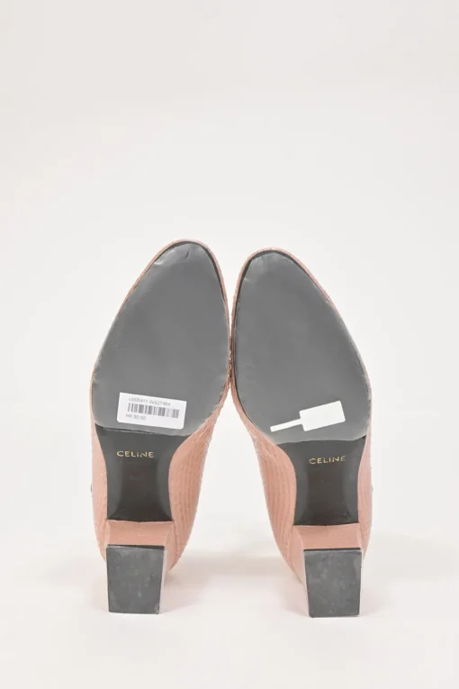 Pink Ayers leather Babies T-Bar pumps with signature gold-tone metal Triomphe motif and grosgrain trimming