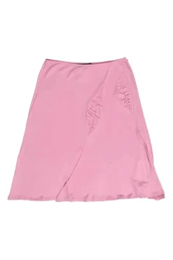 Pink bias-cut acetate-blend slip mini skirt with side slit and ruched hip inserts