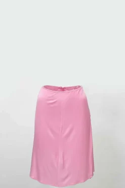 Pink bias-cut acetate-blend slip mini skirt with side slit and ruched hip inserts