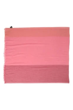 Pink cashmere-silk blend herringbone fringe shawl