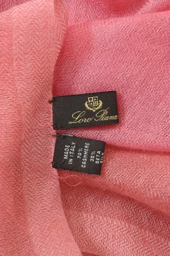 Pink cashmere-silk blend herringbone fringe shawl