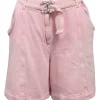 Pink cotton high-rise soft bermudas with Coco Mark pull tab belt