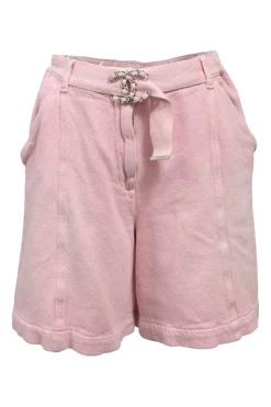 Pink cotton high-rise soft bermudas with Coco Mark pull tab belt