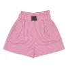 Pink cotton voile Vichy square check pull-on high-rise belted paperbag waist pleated shorts