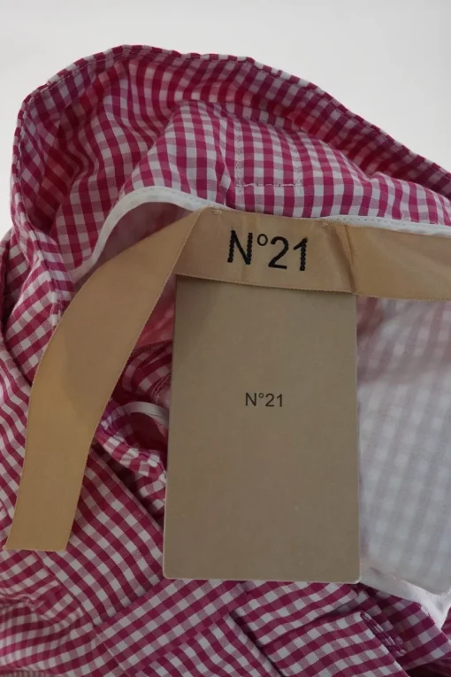 Pink cotton voile Vichy square check pull-on high-rise belted paperbag waist pleated shorts