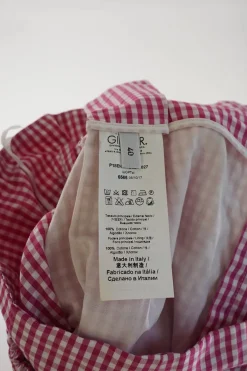 Pink cotton voile Vichy square check pull-on high-rise belted paperbag waist pleated shorts