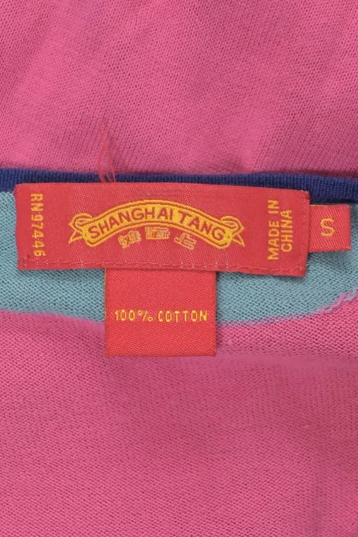 Pink cotton wrap-effect intarsia knit V-neck pullover sweater with frog button fastening