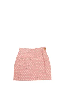 Pink cotton-acrylic blend floral jacquard pull-on mini skirt