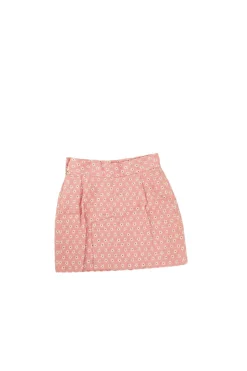 Pink cotton-acrylic blend floral jacquard pull-on mini skirt