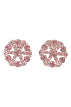 Pink crystal-embellished silver-finish metal clip-back earrings