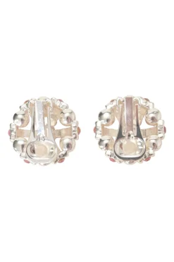 Pink crystal-embellished silver-finish metal clip-back earrings