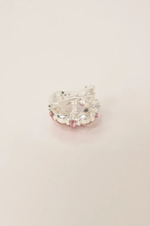 Pink crystal-embellished silver-finish metal clip-back earrings