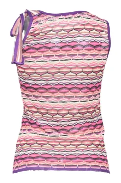 Pink 3D knit stripe tank top with adjustable ribbon tie strap