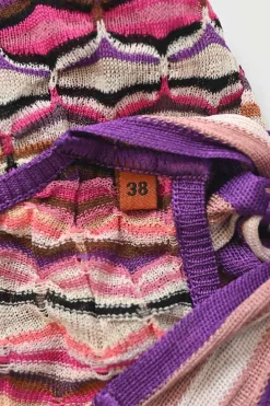 Pink 3D knit stripe tank top with adjustable ribbon tie strap