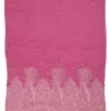 Pink floral lace-trimmed cashmere-blend plissé scarf