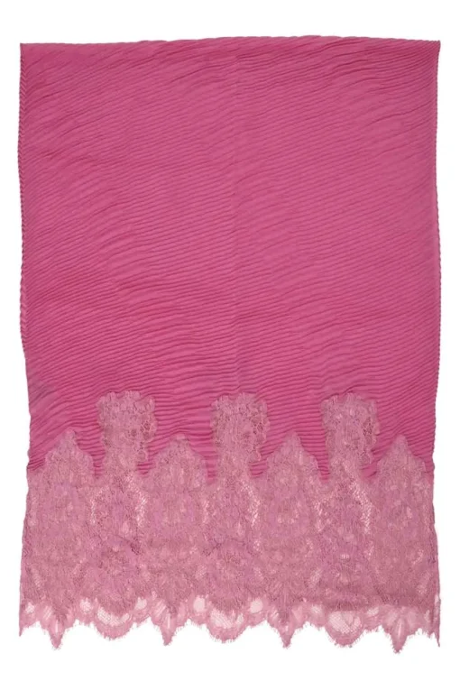 Pink floral lace-trimmed cashmere-blend plissé scarf