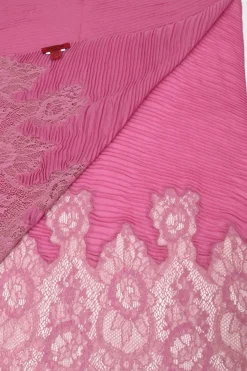 Pink floral lace-trimmed cashmere-blend plissé scarf