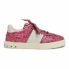 Pink glitter-bonded leather and rubber Fly Crew low-top flatform sneakers