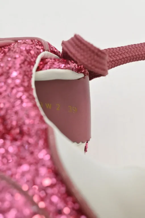 Pink glitter-bonded leather and rubber Fly Crew low-top flatform sneakers