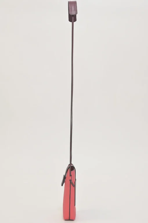 Pink grained calfskin pocket crossbody phone case pochette