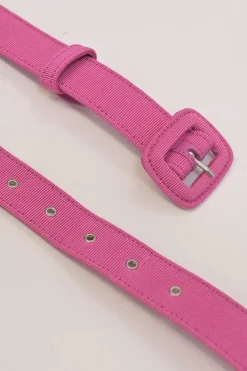 Pink grosgrain-bonded leather buckle belt