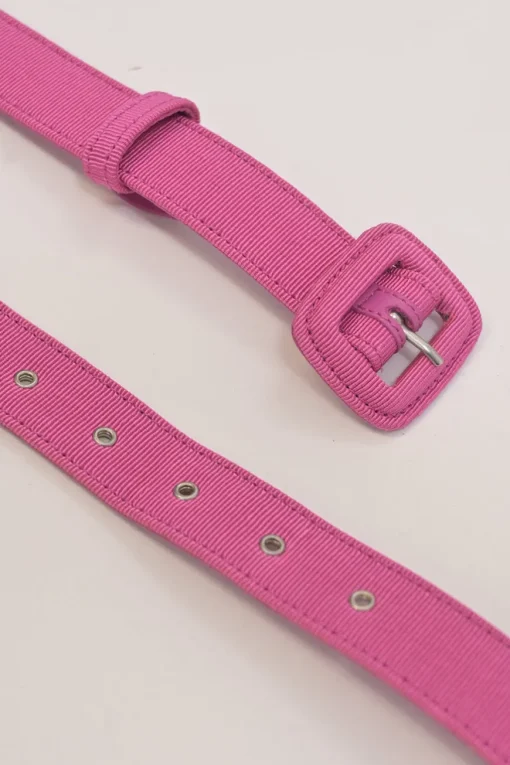 Pink grosgrain-bonded leather buckle belt