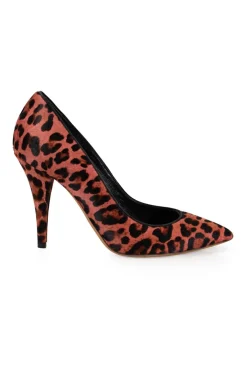 Pink leopard print calf hair point toe pumps