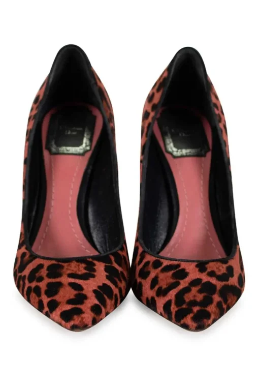 Pink leopard print calf hair point toe pumps