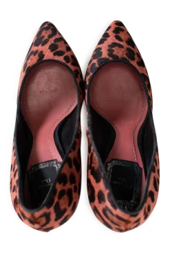 Pink leopard print calf hair point toe pumps