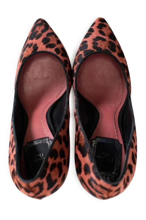 Pink leopard print calf hair point toe pumps