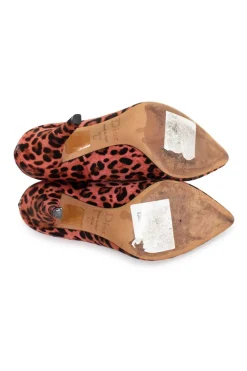 Pink leopard print calf hair point toe pumps