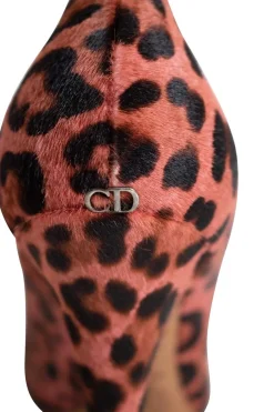 Pink leopard print calf hair point toe pumps