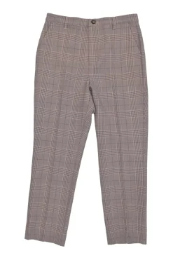 Pink polyester-blend check double breasted peak lapel tailored jacket and cropped straight-leg trouser set