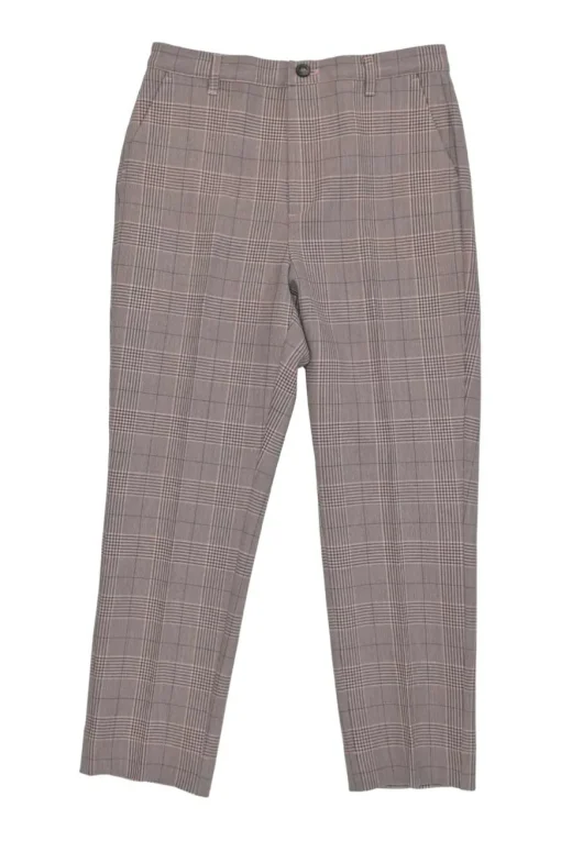 Pink polyester-blend check double breasted peak lapel tailored jacket and cropped straight-leg trouser set