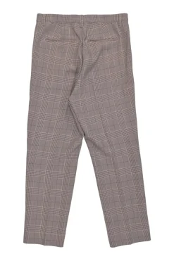 Pink polyester-blend check double breasted peak lapel tailored jacket and cropped straight-leg trouser set