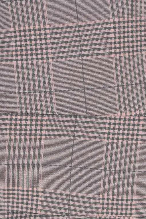 Pink polyester-blend check double breasted peak lapel tailored jacket and cropped straight-leg trouser set