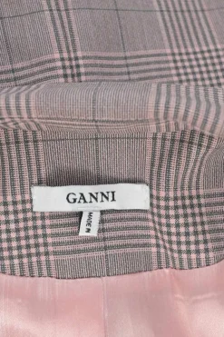 Pink polyester-blend check double breasted peak lapel tailored jacket and cropped straight-leg trouser set