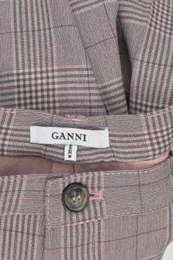 Pink polyester-blend check double breasted peak lapel tailored jacket and cropped straight-leg trouser set