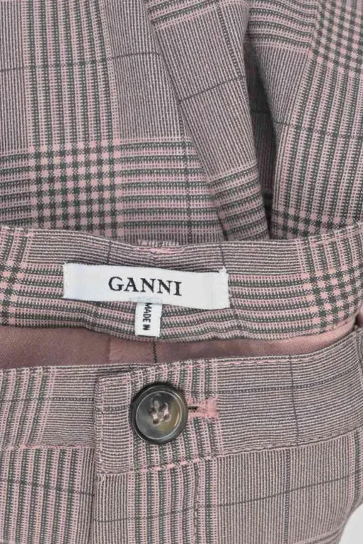 Pink polyester-blend check double breasted peak lapel tailored jacket and cropped straight-leg trouser set