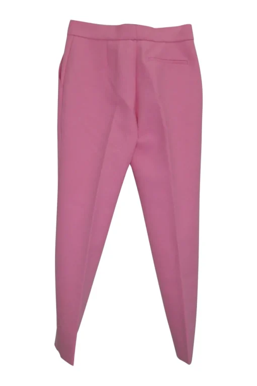 Pink polyester-blend pull-on high rise tailored trousers with tapered legs
