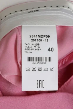 Pink polyester-blend pull-on high rise tailored trousers with tapered legs